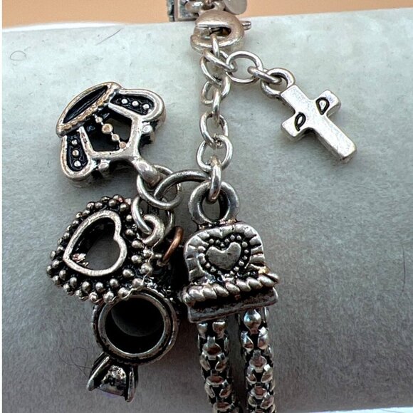 Vintage Silver Tone Charm Bracelet & Necklac Set   B41 - Picture 12 of 16